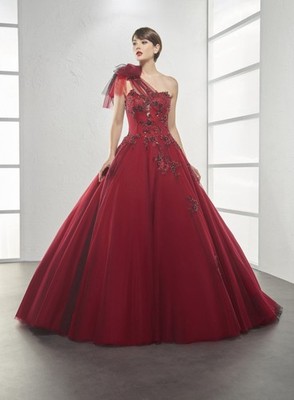 Vintage One Shoulder Wedding Dress Wedding Dress Wine Red 32-60 Lace Up