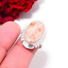 Golden Sunstone - Madagascar Gemstone 925 Sterling Silver Ring S.7 R98137