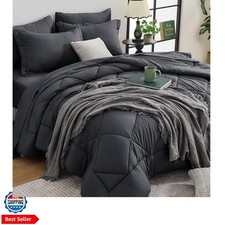 7 Pieces Queen Comforter Set, All Season Reversible Bed in a Bag, Ultra Soft ...