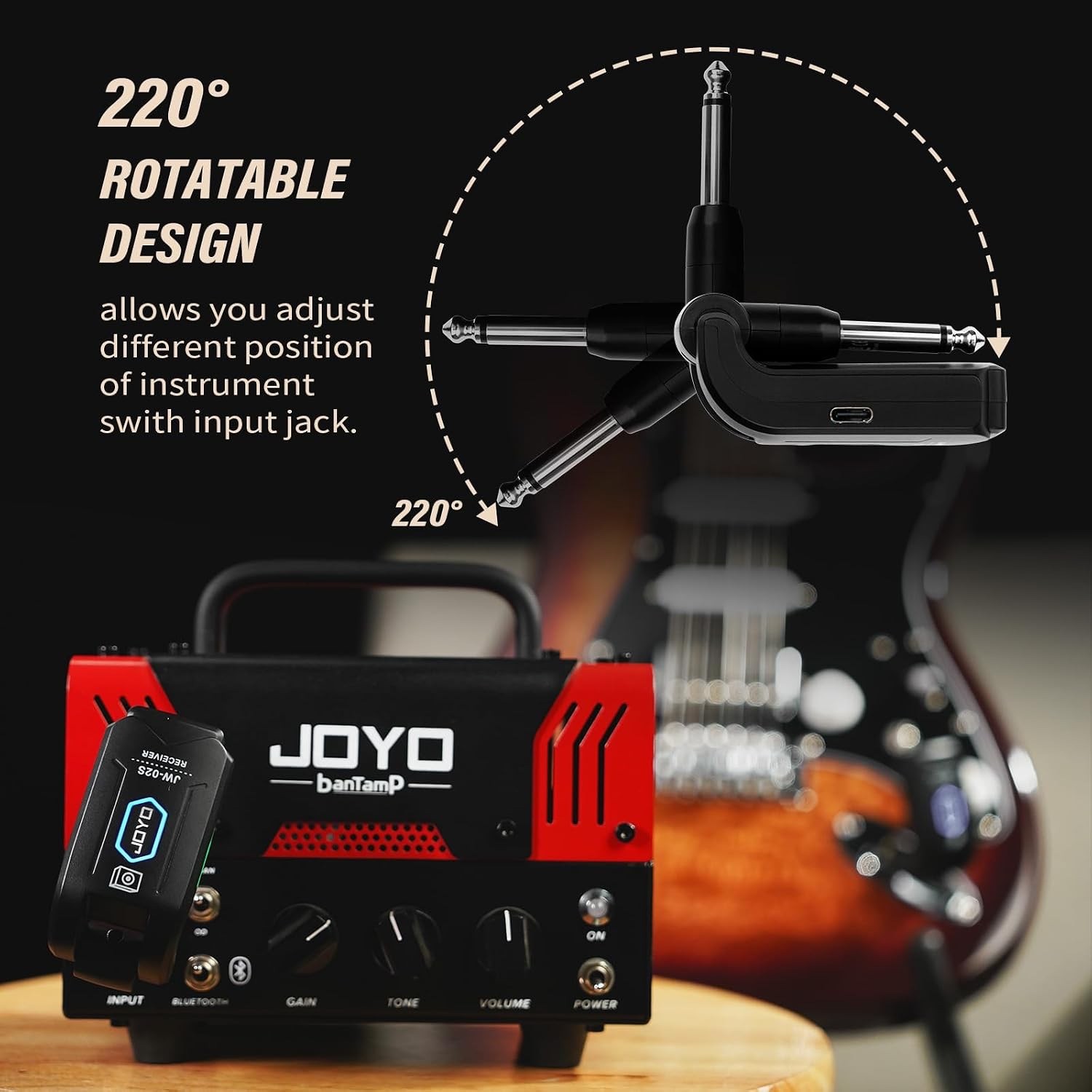 JOYO 5.8GHz Wireless Guitar System Rechargeable Transmitter Receiver with 4 Chan 5