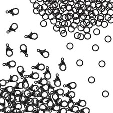 400 Pieces Lobster Claw Clasps with Open Jump Rings Set, 12 mm Black