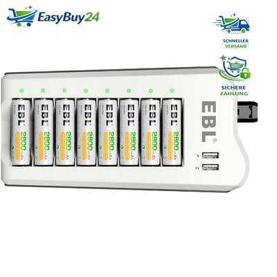 Akku Ladegerät mit 8 AA 2800mAh NiMH Akkus 2-USB Port LED Anzeige Multischutz
