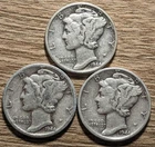 1944 PDS Mercury Silver Dime Circulated Set (3 Coins)