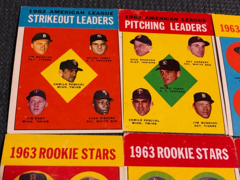 Lote 1963 Topps 6 Cartas Danificadas - Estrelas Novatas e A.L. Líderes - veja descrição - Imagem 2 de 4
