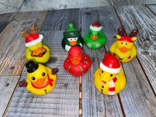 7pc Rubber Ducks Set Lot Christmas Theme Penguin Reindeer Decorate Jeep Ducking