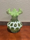 Vintage & Very Rare Fenton Lime Green Coin Dot Opalescent Ruffled Vase 7" Tall