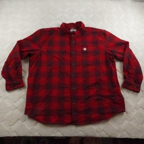 Carhartt Flannel Shirt Mens 2XL Button Up Long Sleeve Plaid Red Black LumberJack - Picture 2 of 10