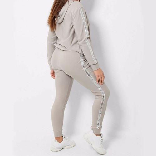 LADIES 2-PC GLITTER SEQUIN STRIPE TRACKSUIT WOMEN TOP BOTTOMS SET LOUNGEWEA SUIT - Picture 6 of 14