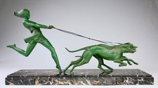 Géo MAXIM (1885-1940), Sculpture "Woman and her Greyhounds", Art Deco 1930s