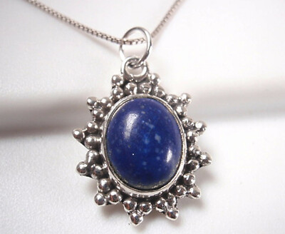 Lapis Lazuli Starburst 925 Sterling Silver Oval Necklace