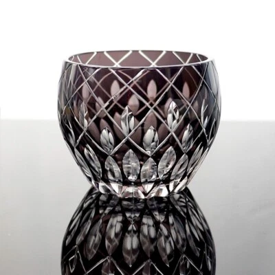 UNMARKED Black Edo Kiriko Glass Cup Small Shot Glasses For Sake Handmade Cased Glass 2oz