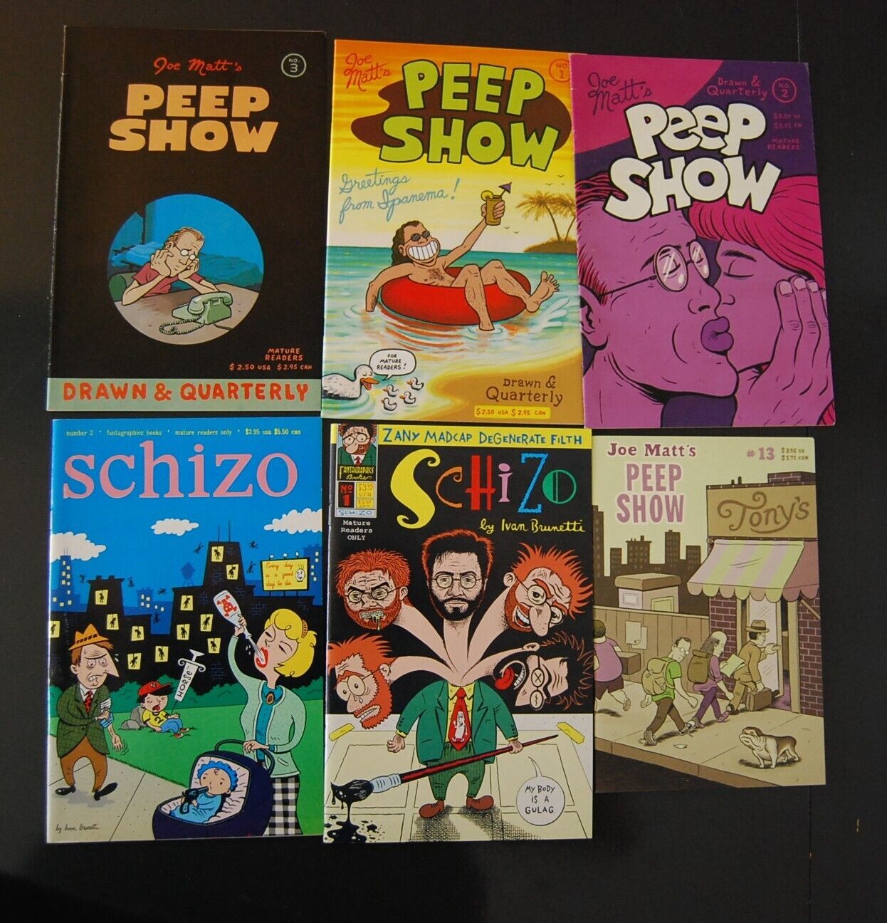 Alternative Comic Lot (6) Peep Show 1,2,3,13 and Schizo 1 and 2 signed