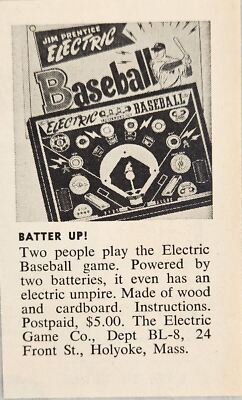 1954 Print Ad The Electric Game Company Baseball Game Holyoke,Massachusetts