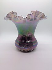 FENTON Art Glass Light Violet Lilac Overlay Iridescent Ruffled Edge Vase