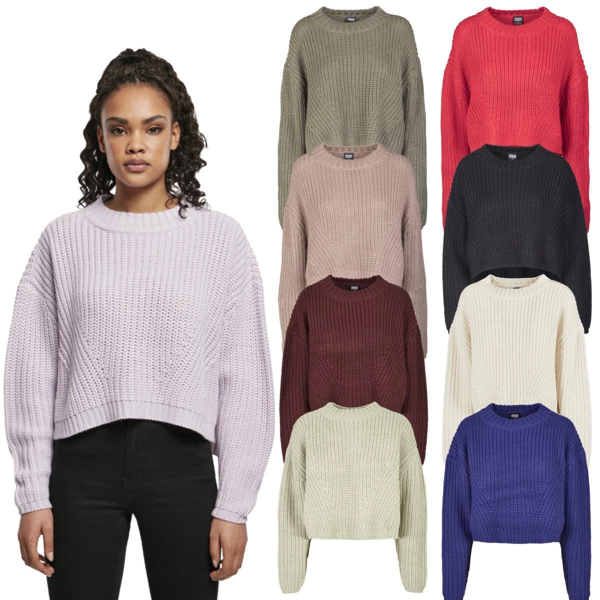 Urban Classics Ladies Wide Oversize Sweater Hoodie Pullover Chunky Knit