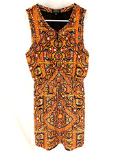 LUCKY BRAND DRESS Size Medium Elastic Waist Orange Beachy Sleeveless Lined Boho