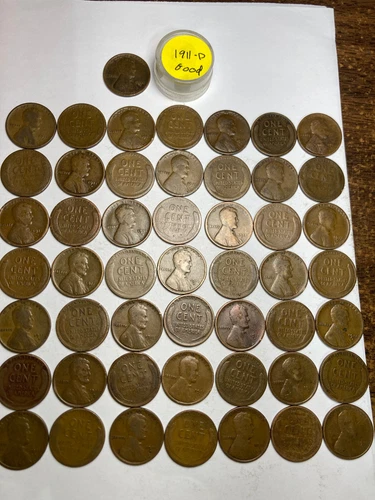 1911-D LINCOLN WHEAT CENT PENNY ROLL, 50 coins, "GOOD" condition