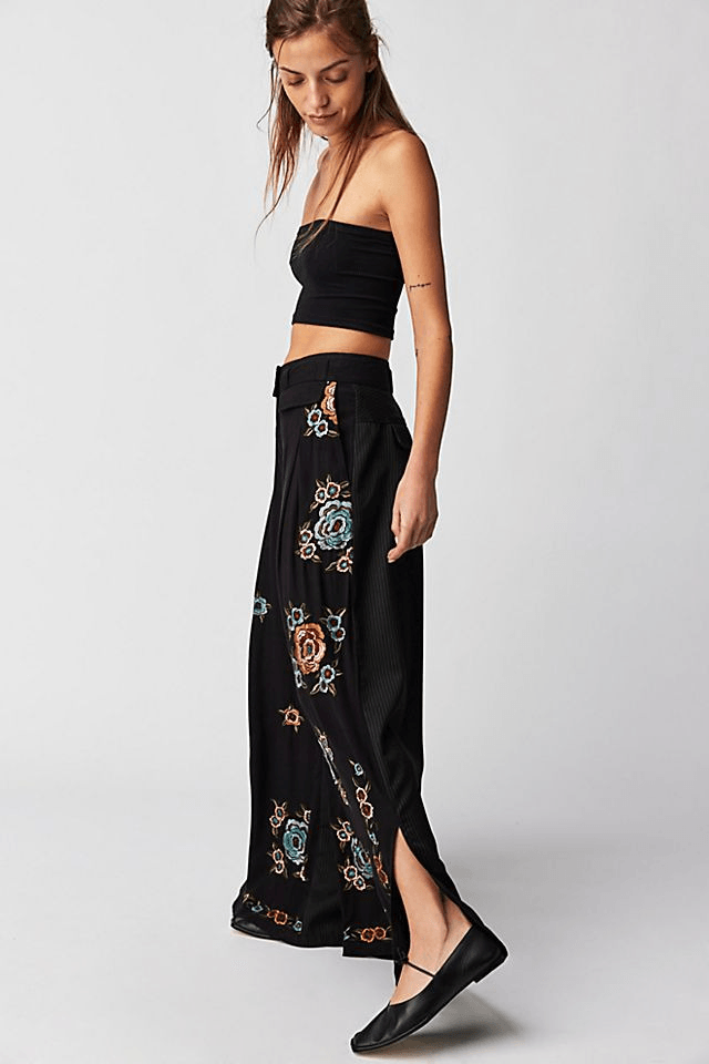 Free People Florence Embroidered Pants Striped Boho Floral Size 6