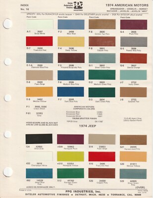 1974 AMC AMBASSADOR GREMLIN JAVELIN HORNET MATADOR JEEP PAINT
