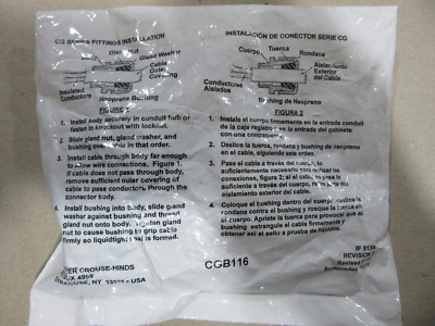 Cooper CGB116 Cord Grip Fitting Kit NEW!!! in Sealed Pack Free Shipping