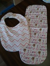  15 Infant Bib in pink Chevron and pink I love grandma burp cloth handmade new