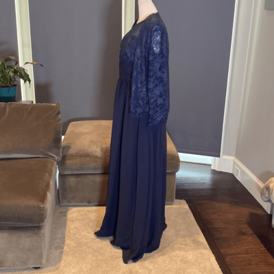 navy blue lace dress with jacket navy blue dresses for mother of the groom Two-Piece Lace Jacket Chiffon Mother of Bride Dress-parroquiadesanalbertomagno.com