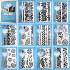 12 sheets wholesale large black henna lace Stick on Tattoos for Adults
