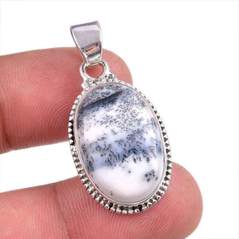 Natural Dendrite Opal Gemstone 925 Solid Sterling Silver Gift Pendant 1.5