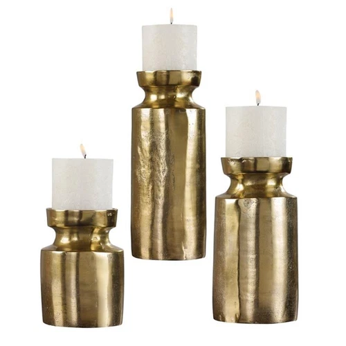 Uttermost Amina Aluminum and Wax Candleholder in Antique Brass (Set of 3) - Picture 1 of 4