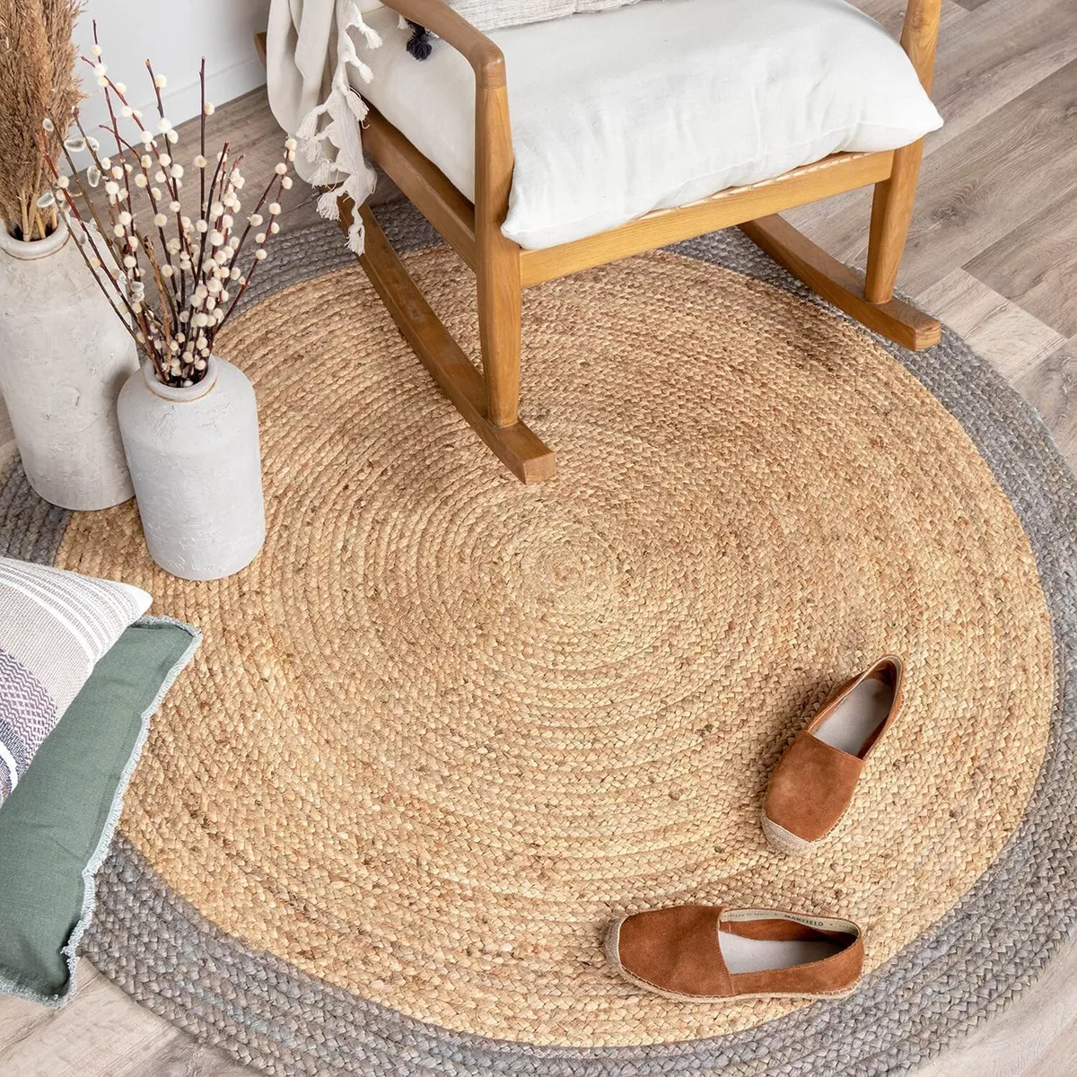 Round Rug Natural Jute Braided Handmade Circle Rug Farmhouse Jute Rug Boho  Rug