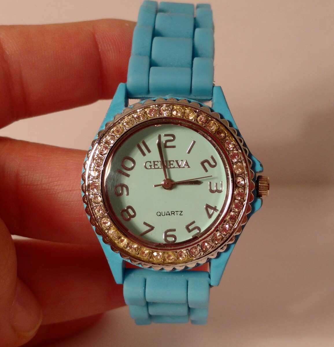 Geneva Platinum Turquoise Rhinestone Silicone Strap Watch Needs Battery Geneva Platinum | Accessories | New Yellow Geneva Easy On  main image 2