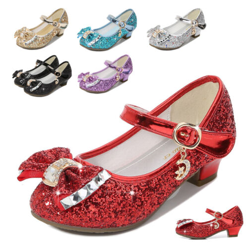 GIRLS LOW HEEL PARTY WEDDING MARY JANE SPARKLY SANDALS KIDS CHILDRENS SHOES SIZE - Afbeelding 1 van 25
