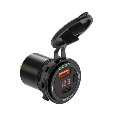 Digital LED Dual USB Car Fast Charger Socket Outlet With Power Switch Voltmeter