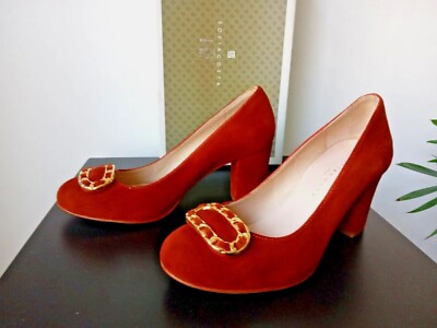 SOPHIA COSTA Burnt Orange Suede Round Toe Shoes with Gold