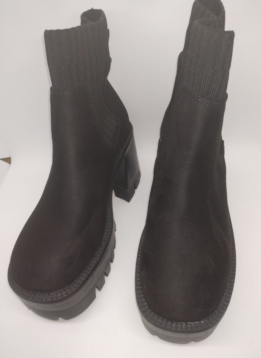 Bamboo Chelsea Boots w Elastic Knit Sweater Sock Threaded Lug Sole
