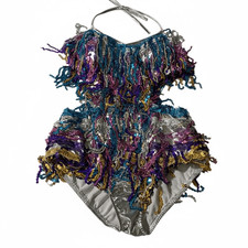 Glamour solo dance costume colorful fringe ballroom flapper leotard LA-Large adu
