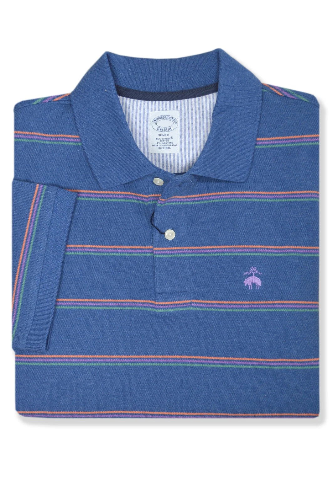 Brooks Brothers Mens Heath Blue Stripe Slim Fit Polo Shirt, M Medium BB-3146