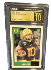 2020 Score - Justin Herbert #362 CGC Black Lebel Pristine 10 Rookie Card. rookie card picture