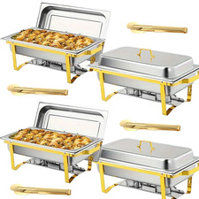 4X Gold Stainless Steel Chafer Chafing Dish Sets Catering Food Warmer Buffet 8QT