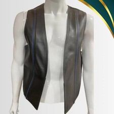 Men Real Leather Bartender Vest Cowhide Bar Waistcoat Open Front Vintage Style