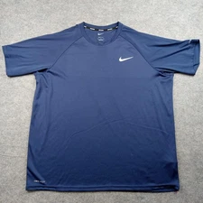 Nike Swim Shirt Mens Extra Large Navy Dri-FIT Hydroguard Rash Guard NESSA586