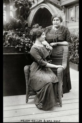 Helen Keller, Mrs Macy, possibly at International Flower Show, New York City,