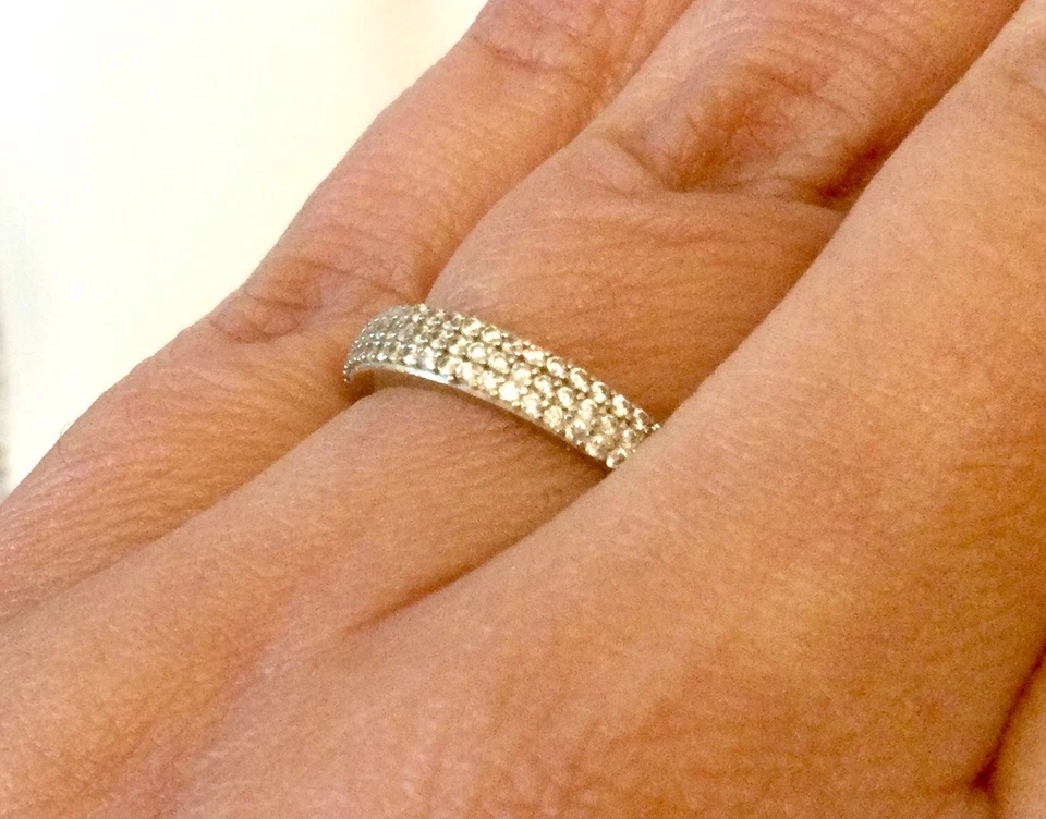 Vintage Bague Alliance Or 18 Carats Demi-Pavée 3 Rangs-Anneau Or Jaune 18K-750 - Photo 4/4