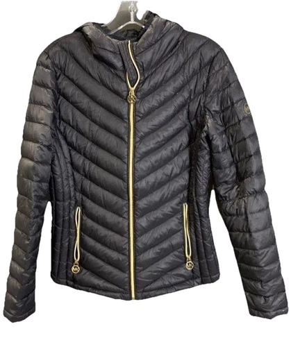 Giacca cappotto piumino donna Michael Kors nero con cappuccio impacchettabile taglia small