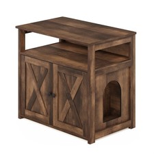 Peli Farmhouse Cat Litter Cabinet Storage W/ 2 Doors Rustic Brown