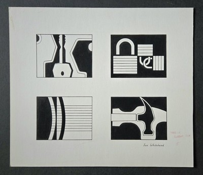 Vintage Original Abstract Graphic Design Drawing Signed