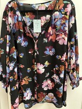 NWT Floral Multicolor Blouse  3 X Balloon  Sleeve Button Down Floral Woman & Ivy