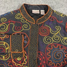 Chico's Silk Jacket Embroidered Beaded Women 1 M Black Silk EUC