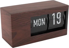 Zunate Retro Flip Desk Shelf Clock, Mechanical Down Wood Grain 
