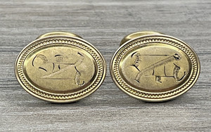 Authentic Krementz Edwardian c1900 Yellow Gold Plated Bean Back Cufflinks Monogrammed N